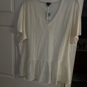 Torrid Ivory V-Neck Blouse with Eyelet Hem